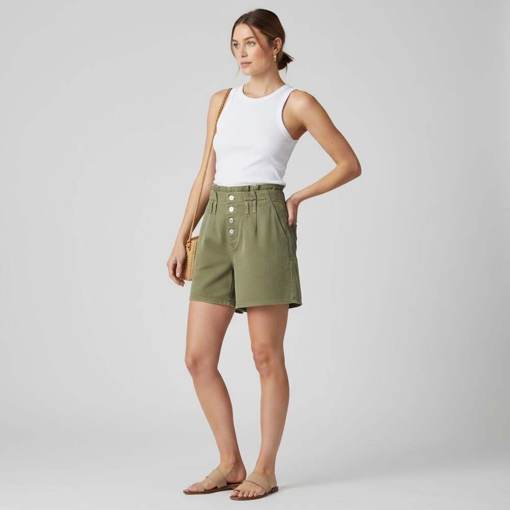 Free People Cindy Utility Paper Bag High Rise Shorts Olive Size 0 Cotton